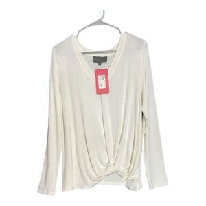 Sunday In Brooklyn Sweater Womens Medium Twist Hem Cream V Neck Knit Lightweight